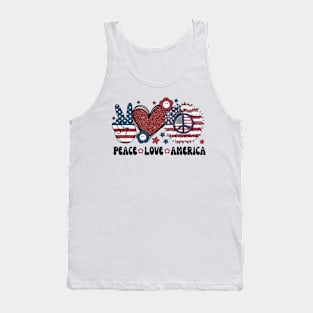 Peace Love America US Flag Groovy Freedom Day 4th Of July Tank Top